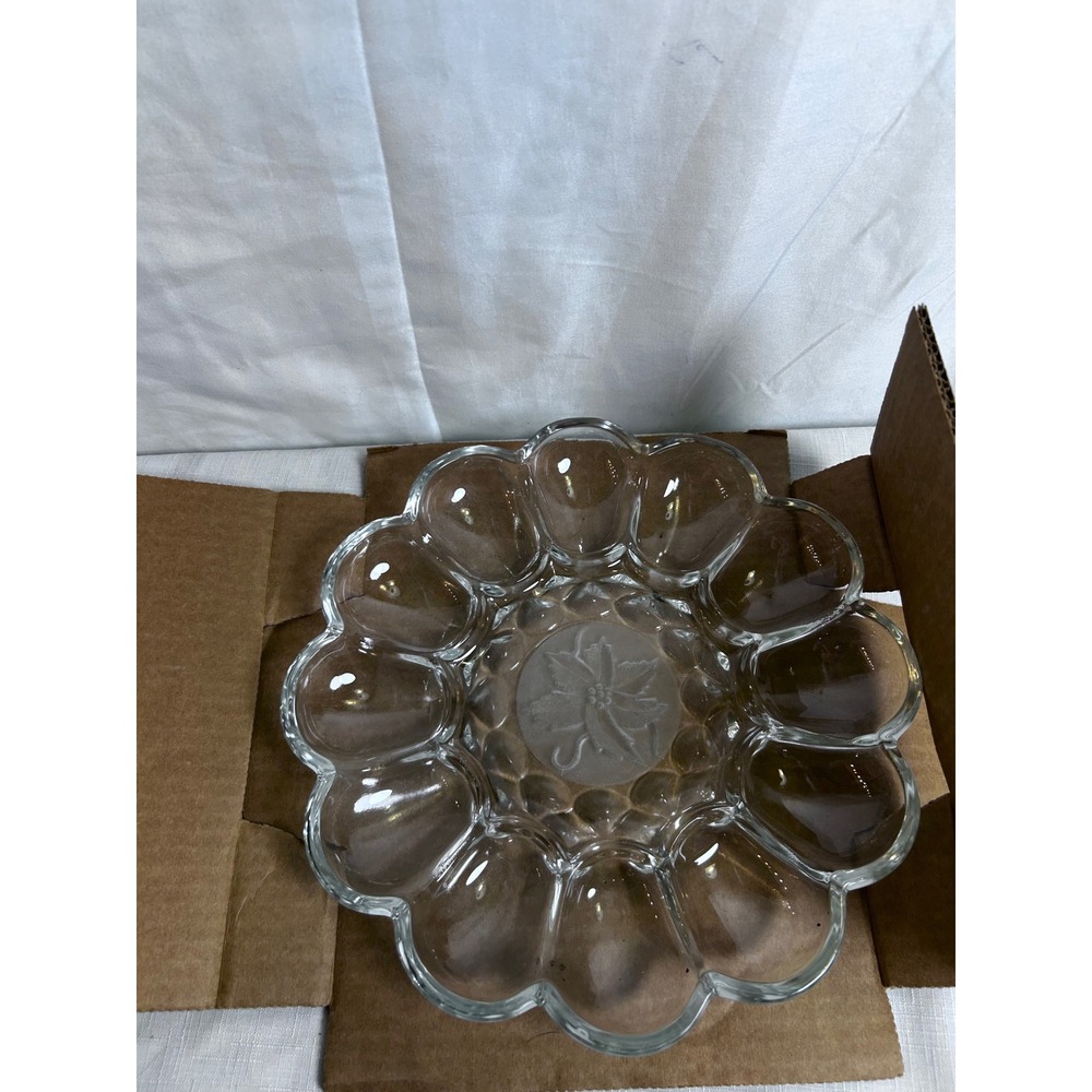 Princess House Fantasia Deviled Egg Plate 9.5in Clear Crystal Floral USA Made